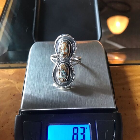 Natural Royston Blue Horizon Turquoise Sterling Silver Horseshoe Ring Size 9 - Picture 3 of 9